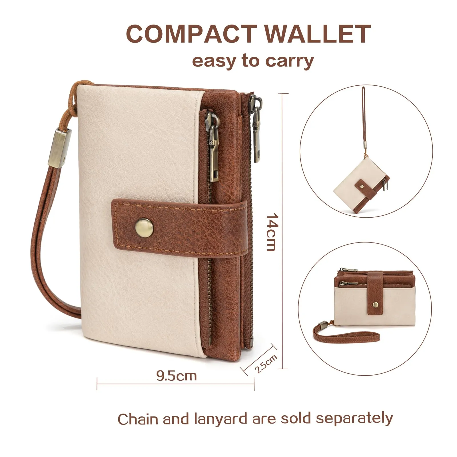 CHAOFANXI Portafoglio da Donna in Pelle PU con Protezione RFID, 15 Scomparti per Carte, Portamonete con Zip e Cinturino da Polso Rimovibile,Marrone Nero - immagine 5
