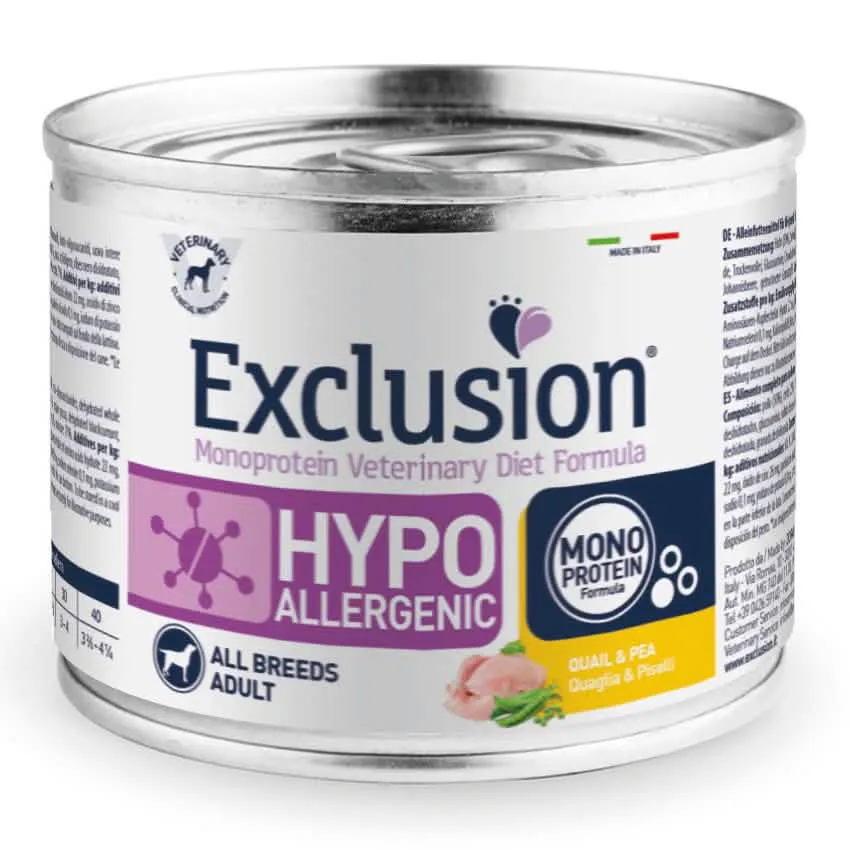 Exclusion monoprotein veterinary diet formula hypoallergenic quail and pea all breeds 200 g - immagine 1