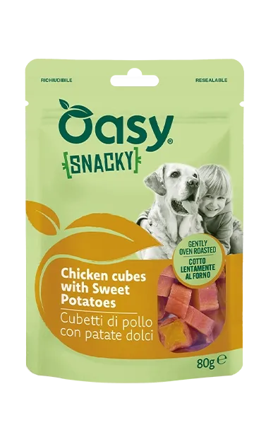 Oasy snack dog snacky cubetti di pollo con patate dolci 80 g - immagine 1