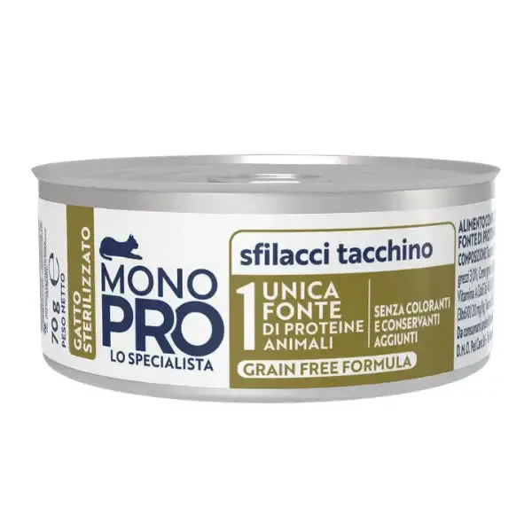 Monopro lo specialista Cat Adult Sterilised Grain free Sfilaccetti 70 gr Tacchino - confezione da 6 pezzi - immagine 1