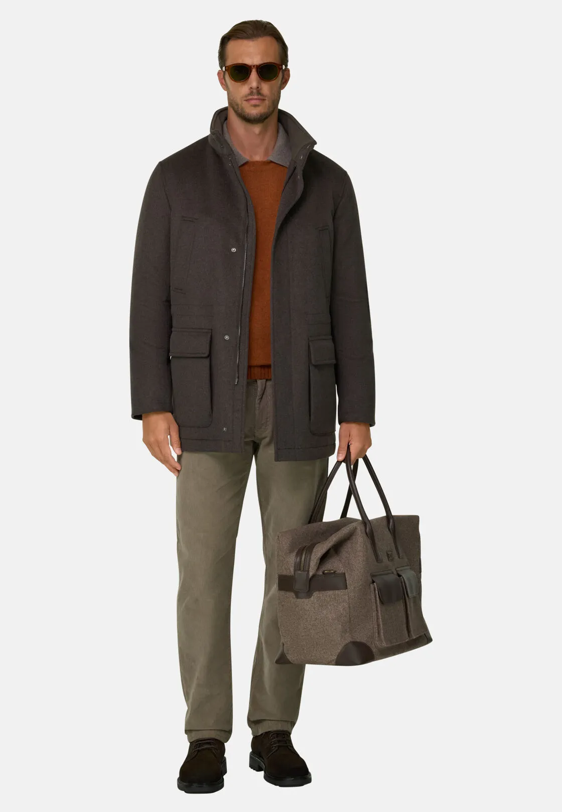 Boggi, Car Coat Imbottito In Lana Cashmere, Uomo, Taupe, Taglia: 54 - immagine 2