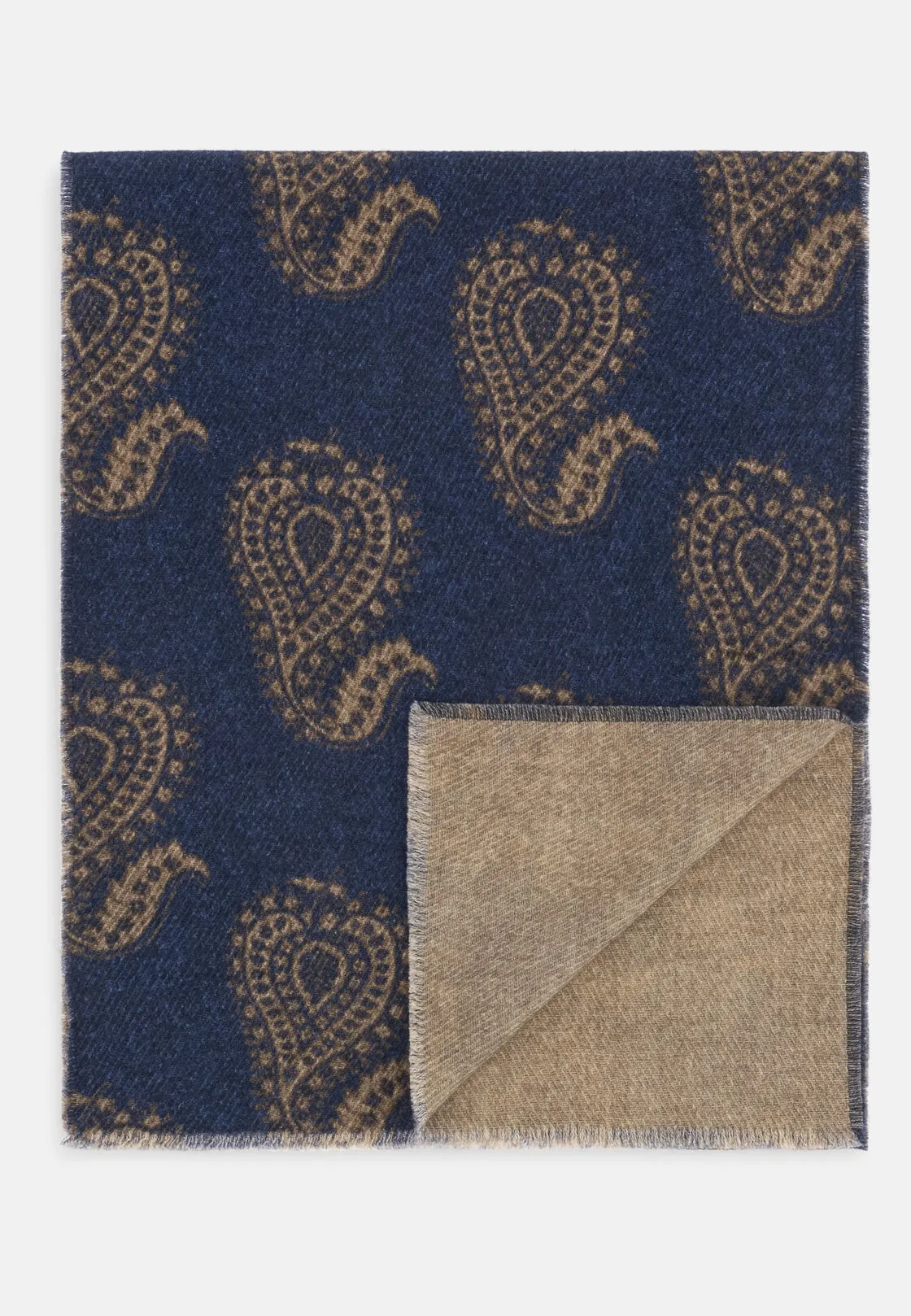 Boggi, Sciarpa Con Stampa Macro Paisley In Lana, Uomo, Blu - immagine 1