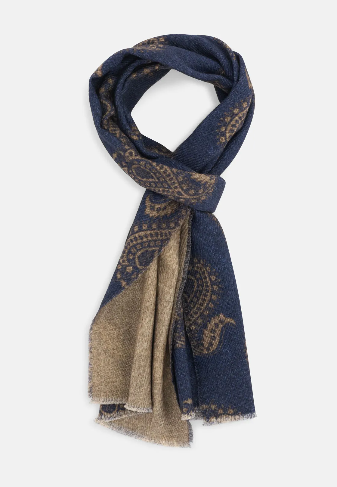 Boggi, Sciarpa Con Stampa Macro Paisley In Lana, Uomo, Blu - immagine 2