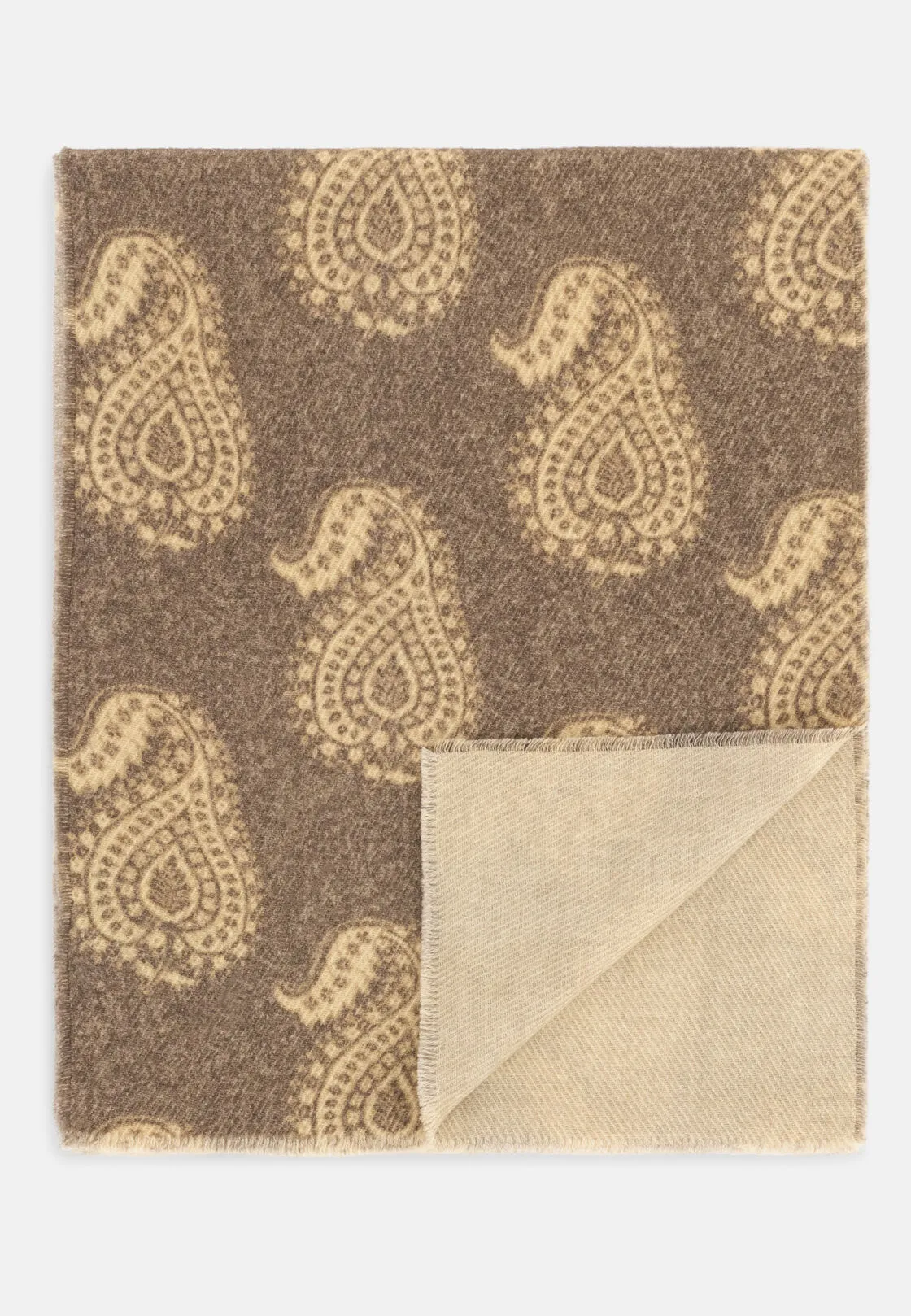 Boggi, Sciarpa Con Stampa Macro Paisley In Lana, Uomo, Taupe - immagine 1