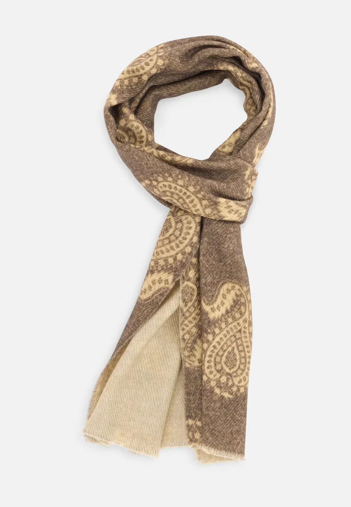 Boggi, Sciarpa Con Stampa Macro Paisley In Lana, Uomo, Taupe - immagine 2