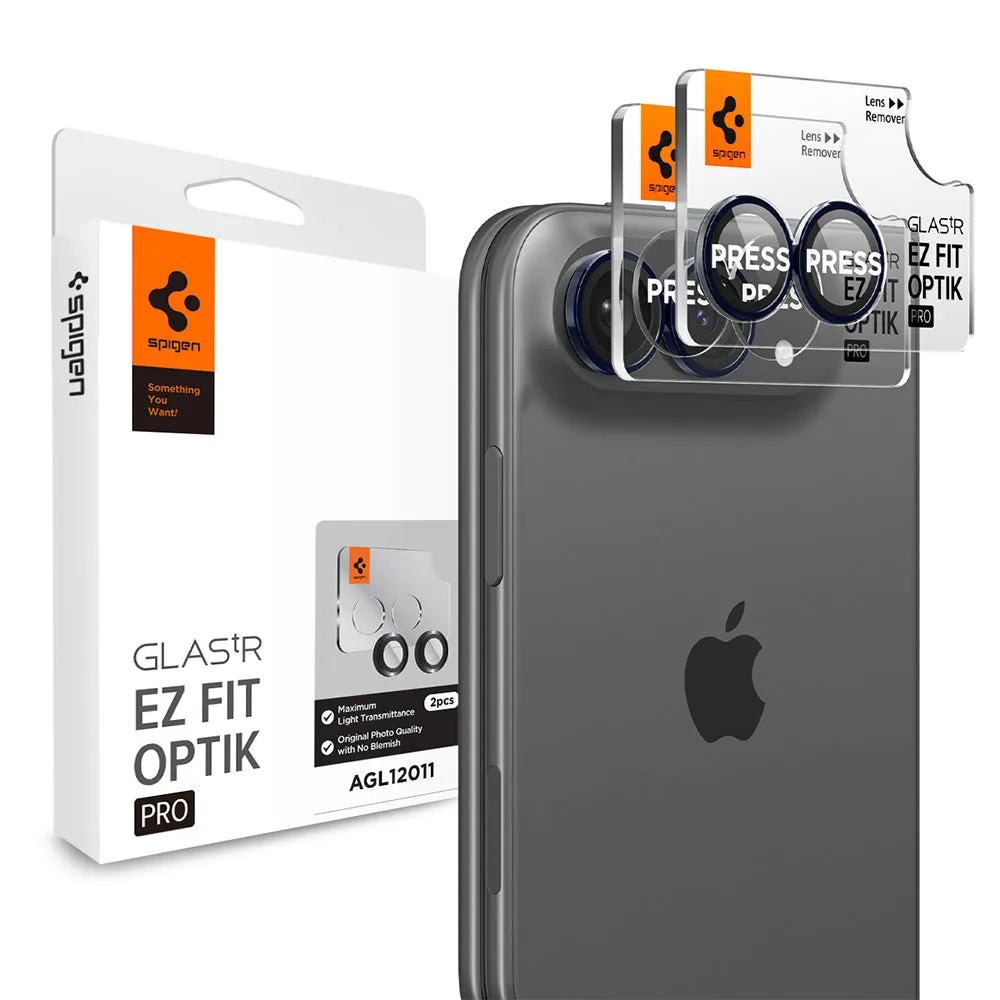 Pellicola protettiva per fotocamera posteriore Spigen GlastR EZ FIT Optik Pro per Apple iPhone Duo, vetro temperato, set da 2 pezzi, blu navy AGL12011 - immagine 1