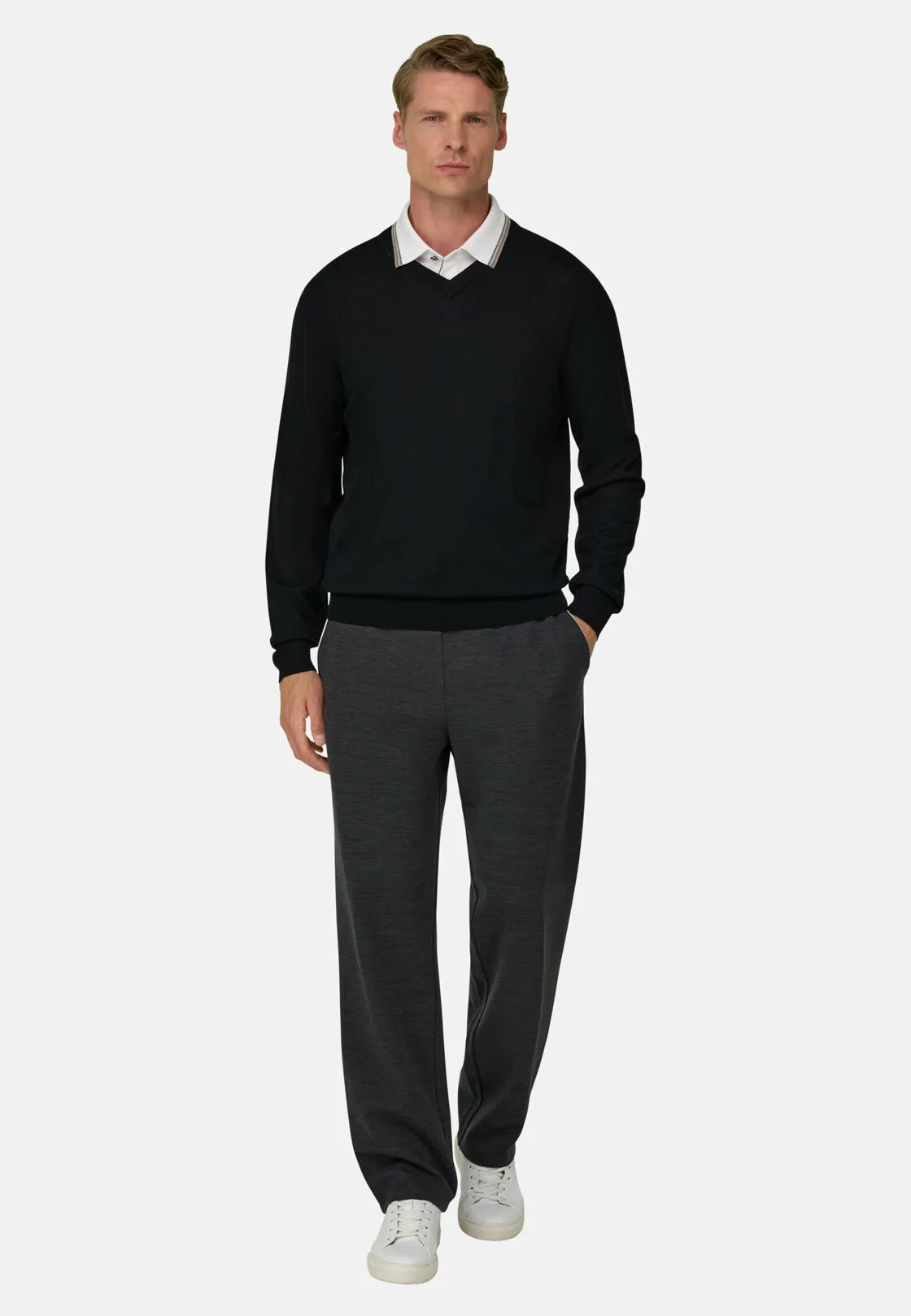 Boggi, Maglia Scollo V In Lana Merino Extrafine, Uomo, Nero, Taglia: L - immagine 2