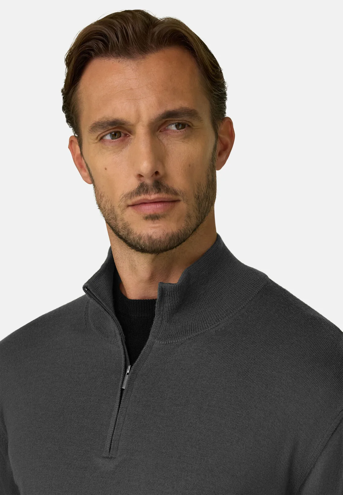 Boggi, Maglia Mezza Zip In Lana Merino Extrafine, Uomo, Militare, Taglia: S - immagine 3