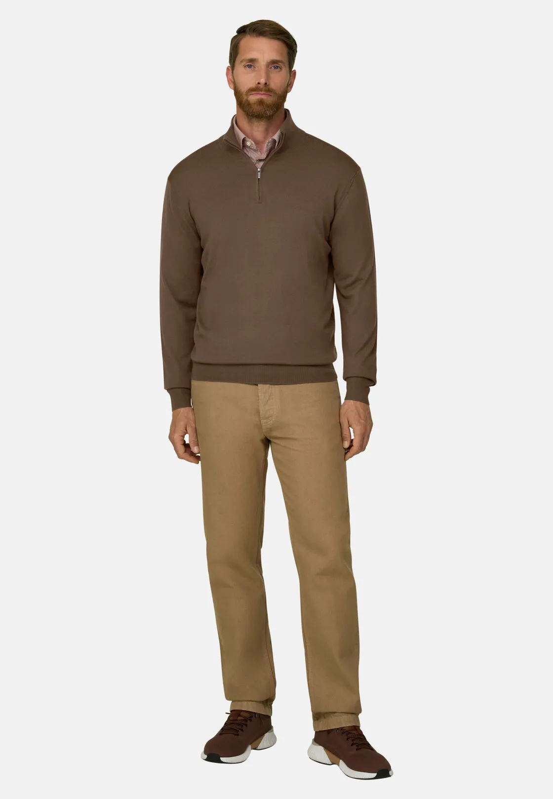Boggi, Maglia Mezza Zip In Lana Merino Extrafine, Uomo, Marrone, Taglia: XXL - immagine 2