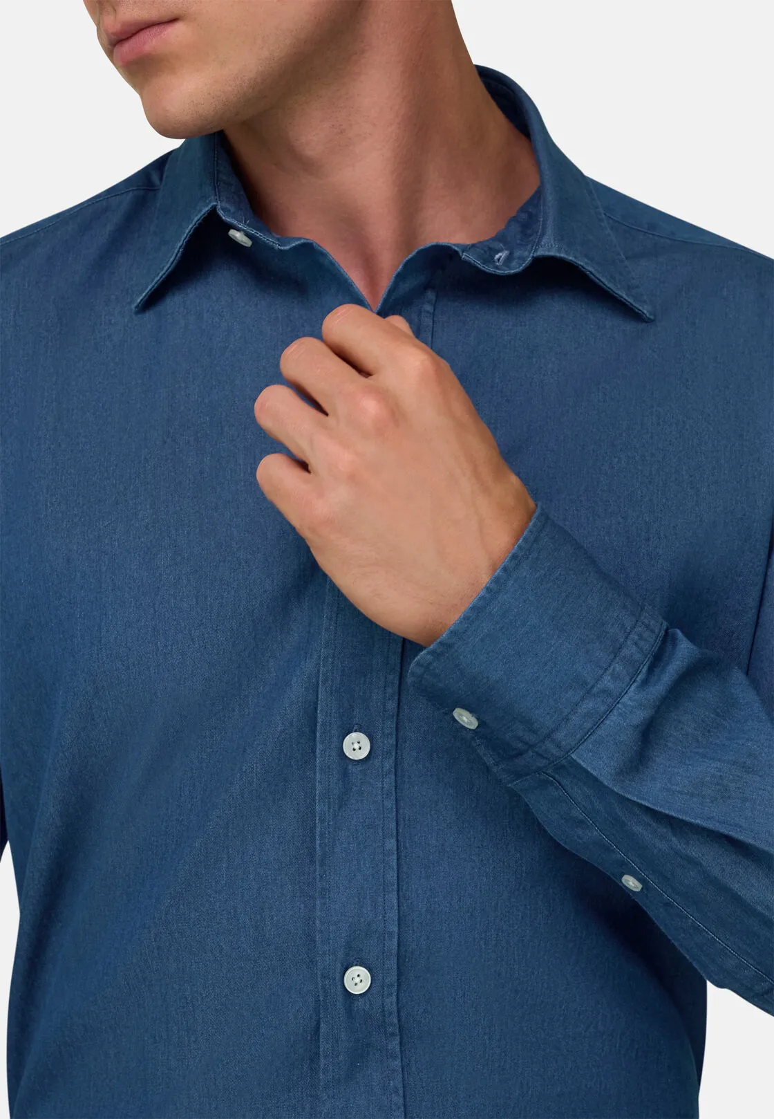 Boggi, Camicia In Denim Di Cotone Regular Fit, Uomo, Blu, Taglia: L - immagine 4