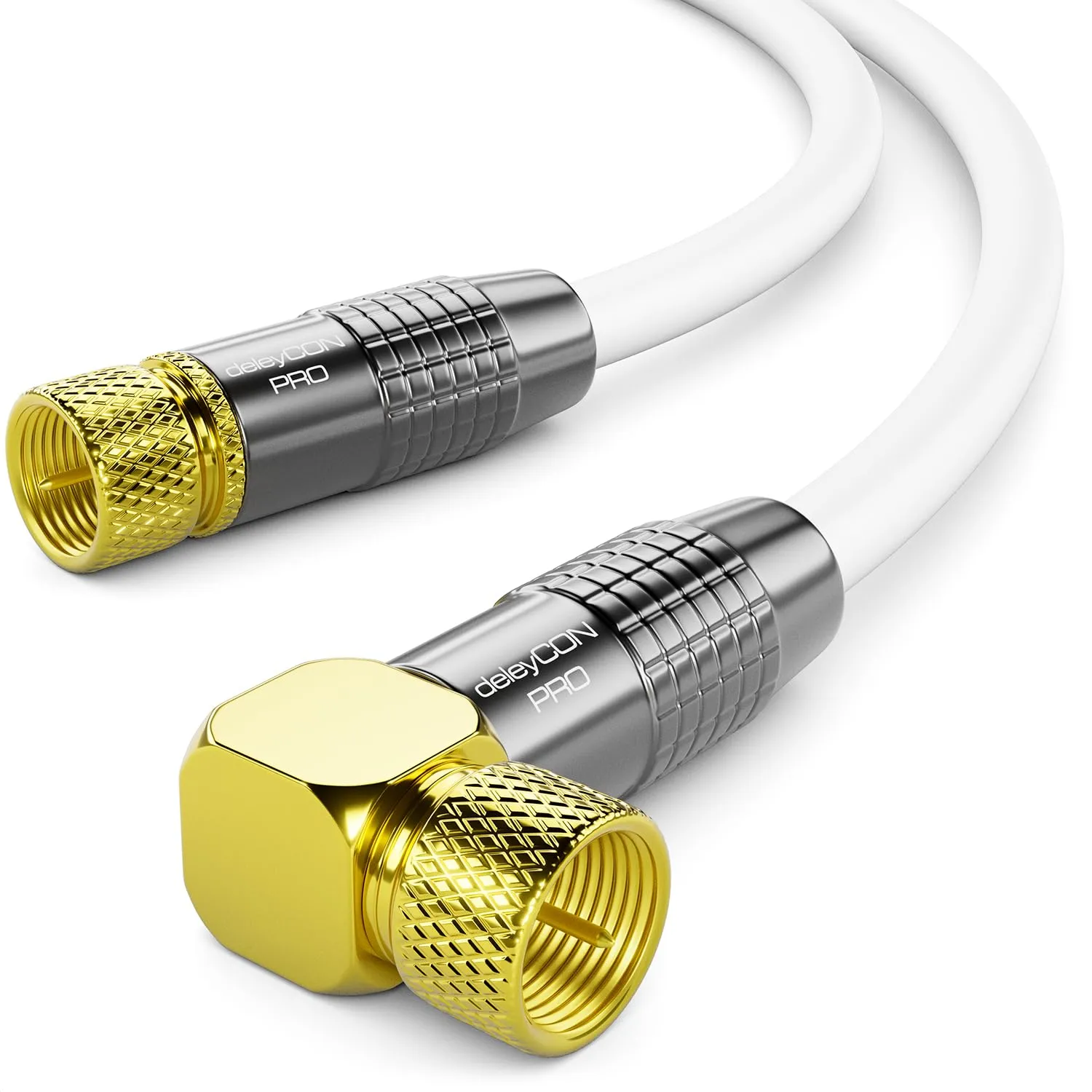 deleyCON 4m Cavo Antenna SAT Satellitare Coassiale - HDTV Full HD 4K - Connettore F 90° Angolato a Connettore F Dritto - Bianco - immagine 1