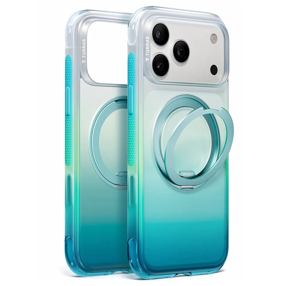 Custodia MagSafe per Apple iPhone 18 Pro Max / 17 Pro Max, Torras, Ostand O3 Air Gradient, Verde Blu - immagine 1