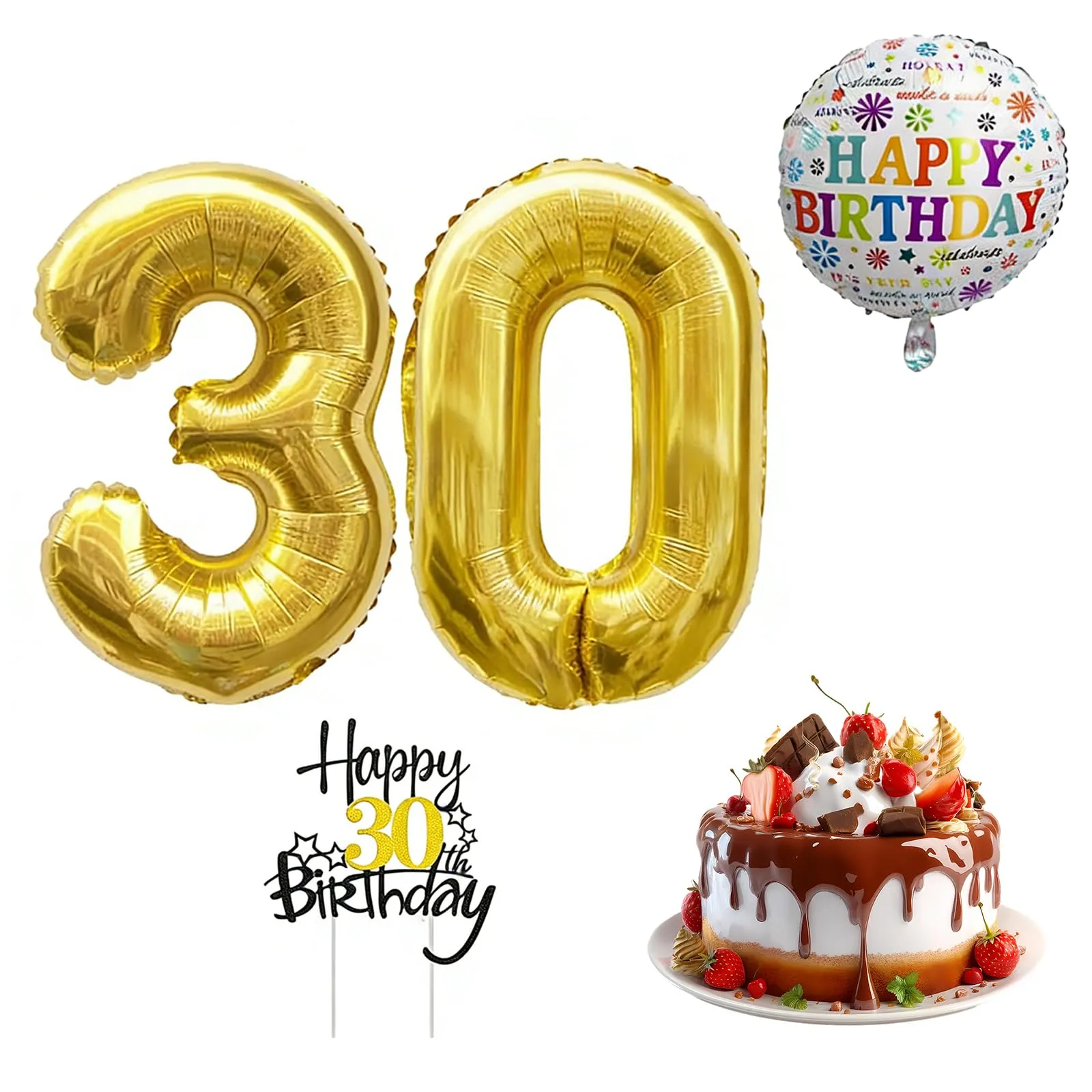 Palloncini 30° Compleanno Oro Giganti, Decorazioni 30 Anni Torta - immagine 1