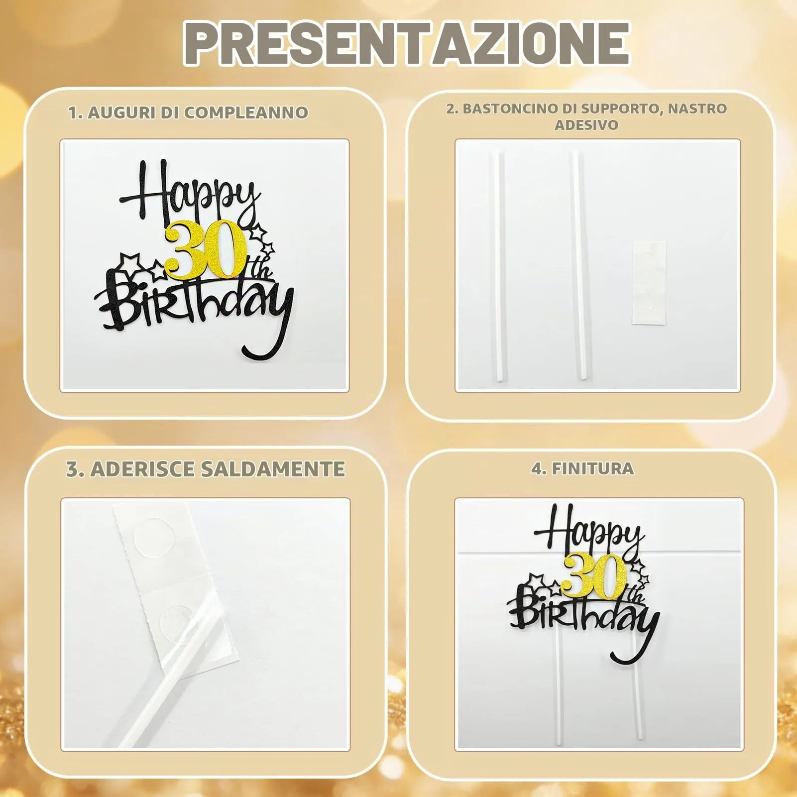 Palloncini 30° Compleanno Oro Giganti, Decorazioni 30 Anni Torta - immagine 5