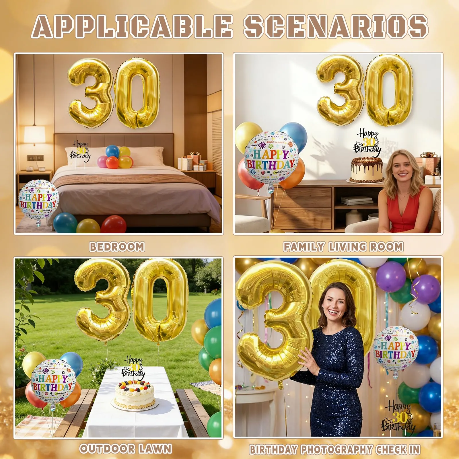 Palloncini 30° Compleanno Oro Giganti, Decorazioni 30 Anni Torta - immagine 7