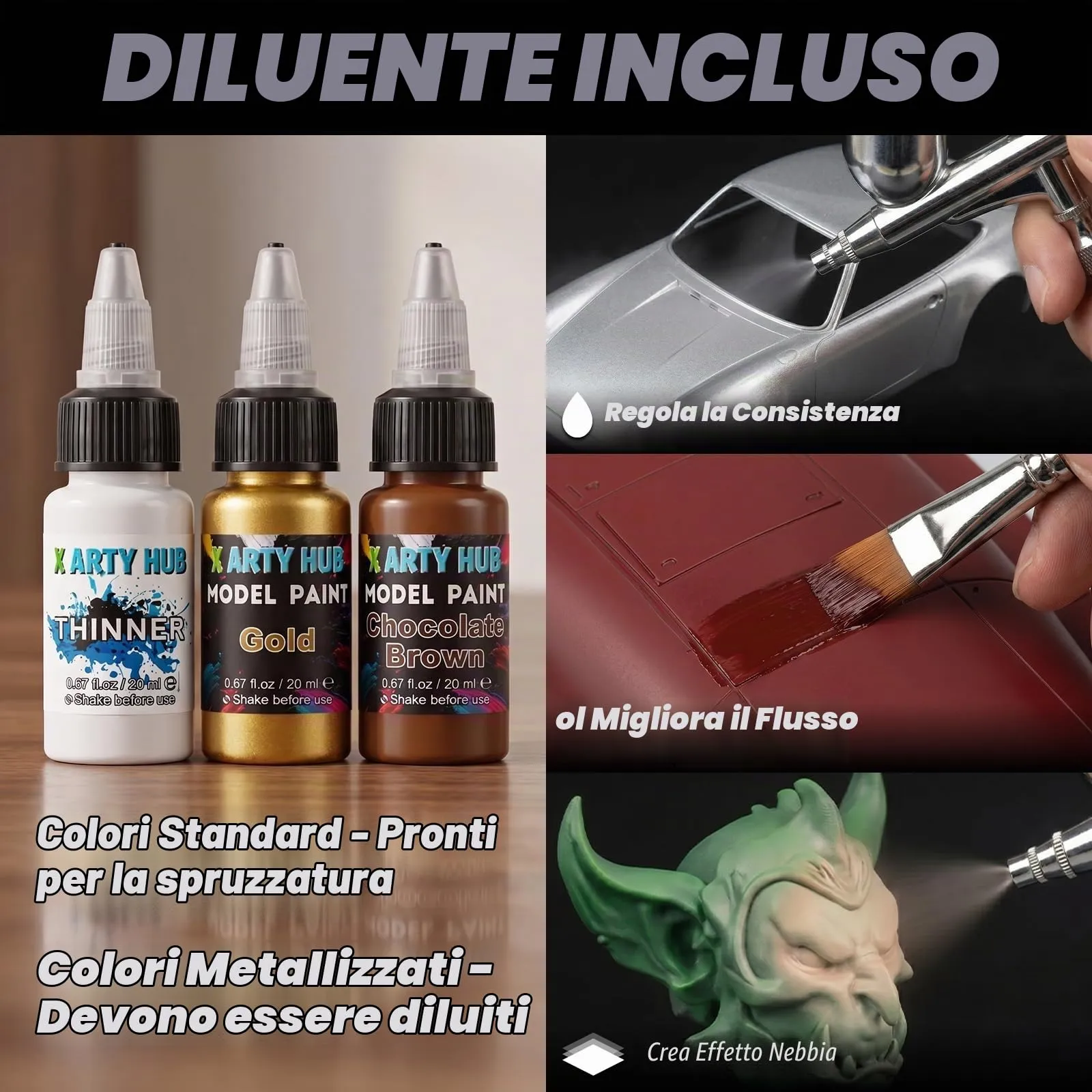 X ARTY HUB Kit di Colori per Modellismo, 34 Pezzi, per Pennello e Aerografo - immagine 6