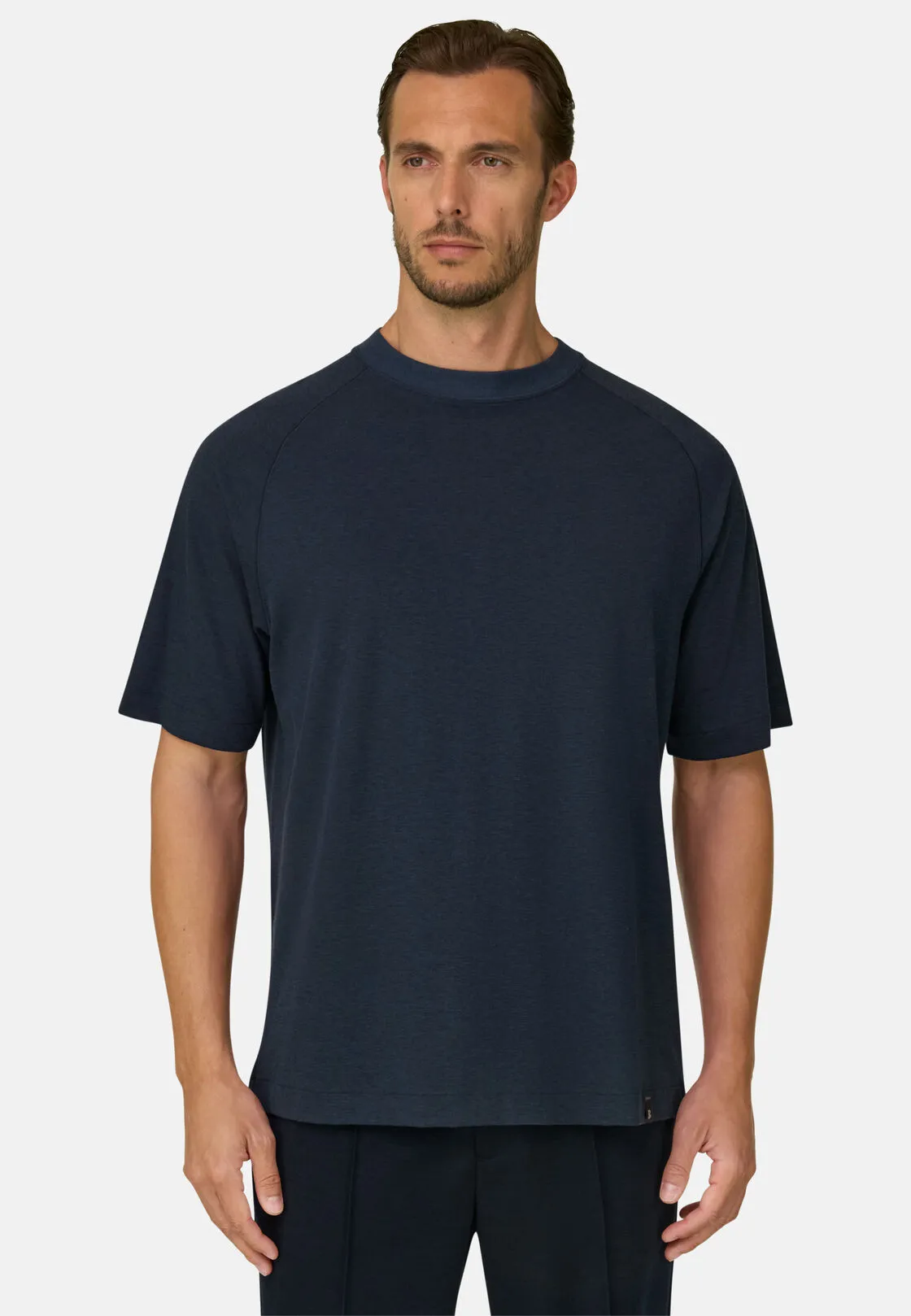 Boggi, T-shirt In Piqué Misto Cotone Melange B Tech, Uomo, Navy, Taglia: L - immagine 1