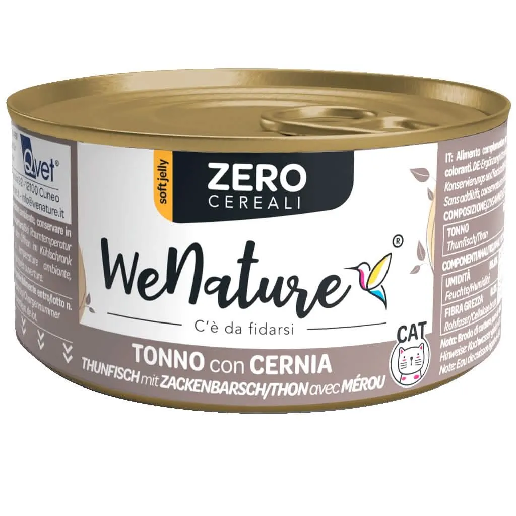 WENATURE GATTO ZERO CEREALI LATTINA IN JELLY ADULTO TONNO & CERNIA 85 GR - immagine 1