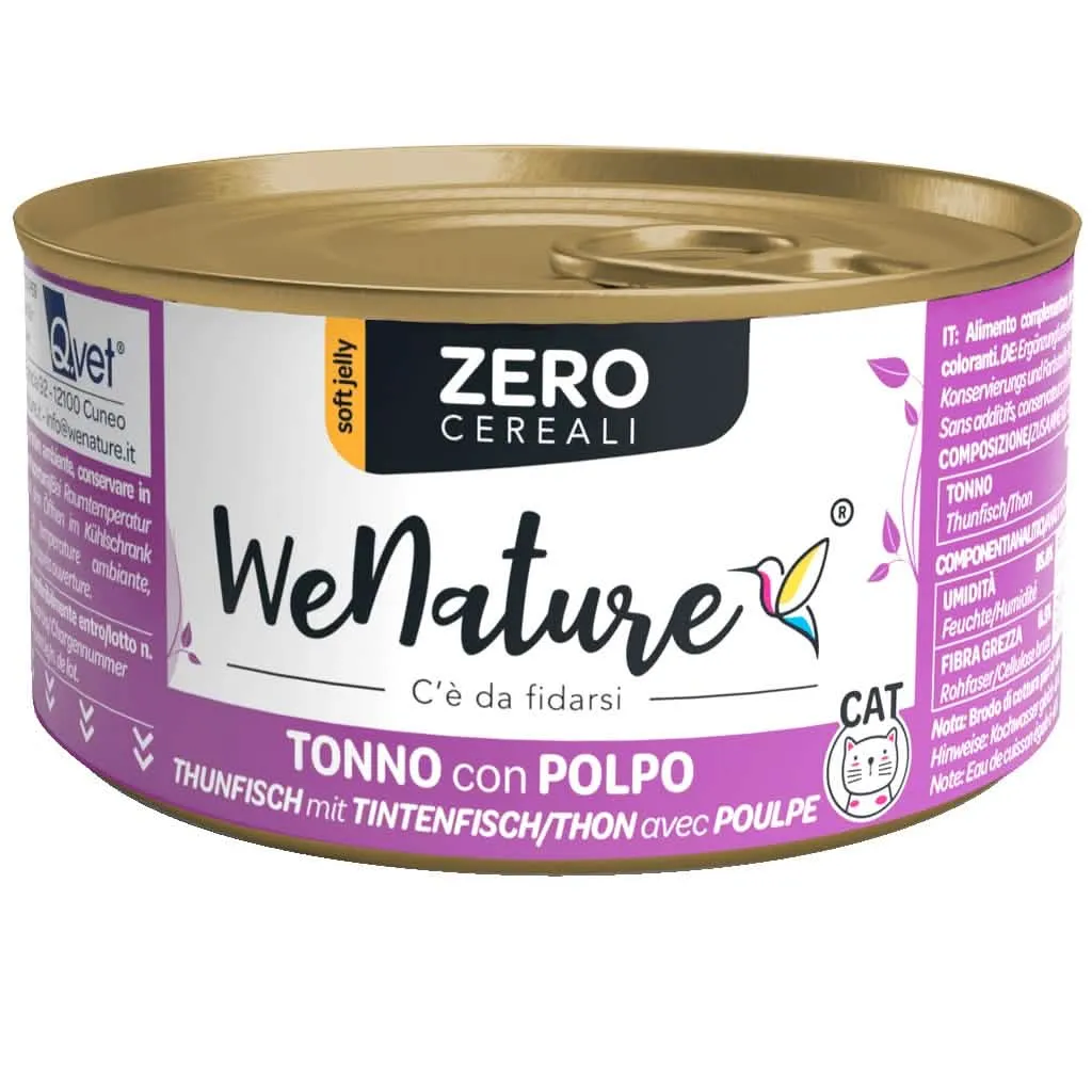 WENATURE GATTO ZERO CEREALI LATTINA IN JELLY ADULTO TONNO & POLPO 85 GR - immagine 1