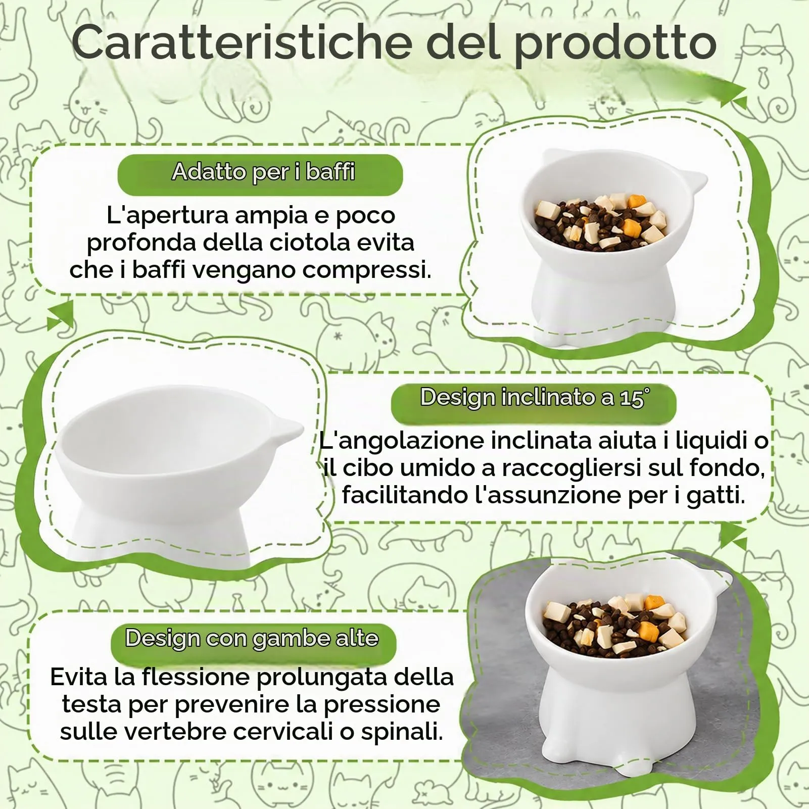 2 Pezzi Ciotole per Gatti Rialzate e Inclinate,Ciotola Acqua Gatto - immagine 3