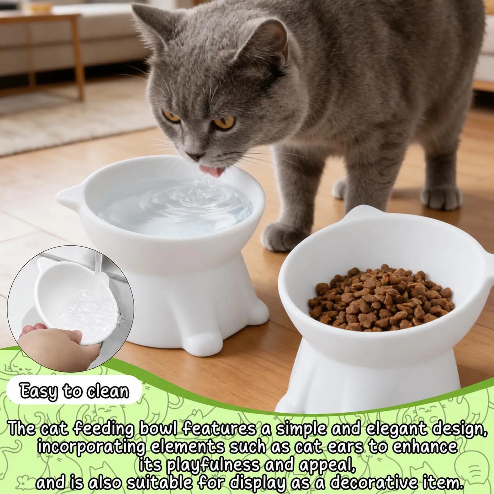 2 Pezzi Ciotole per Gatti Rialzate e Inclinate,Ciotola Acqua Gatto - immagine 4