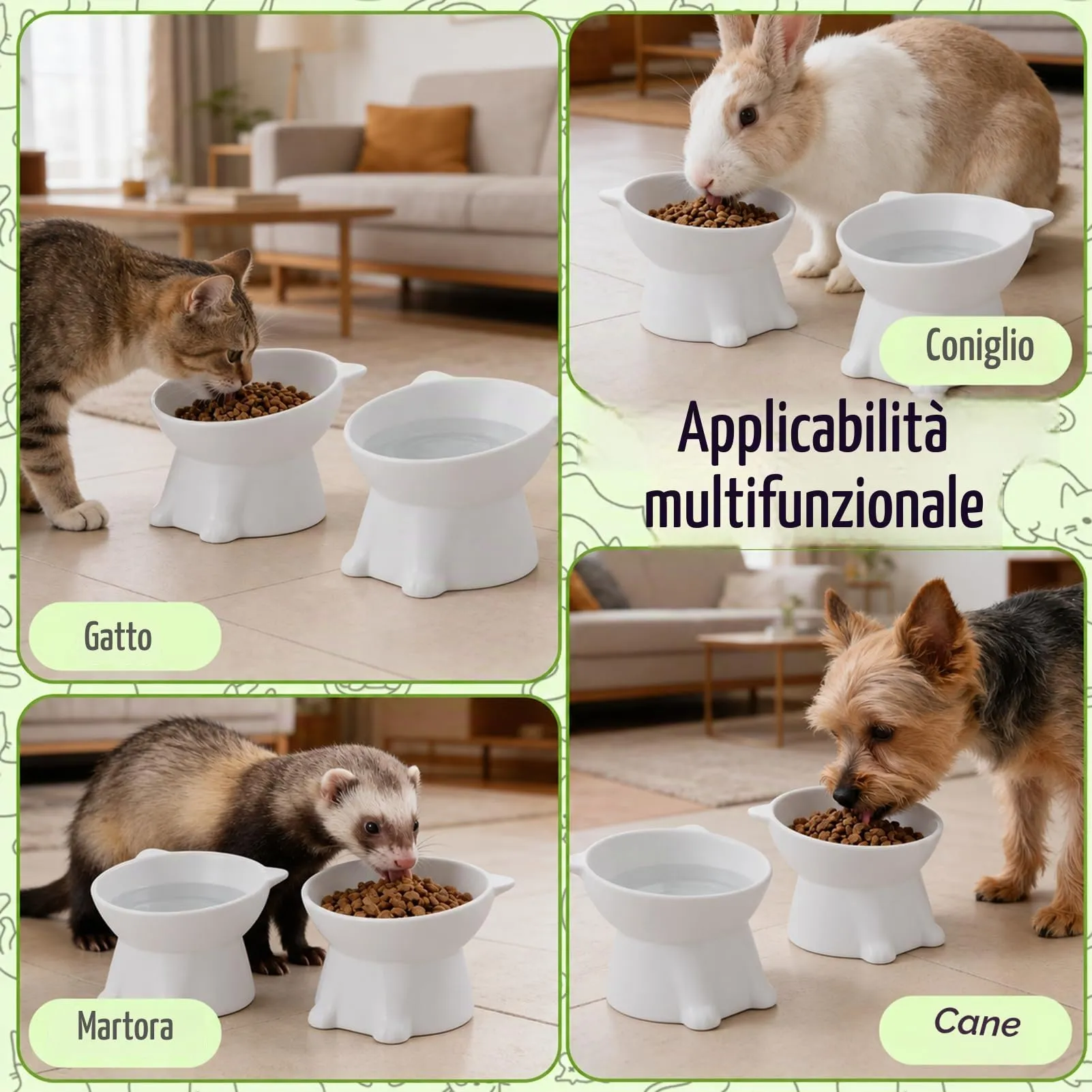 2 Pezzi Ciotole per Gatti Rialzate e Inclinate,Ciotola Acqua Gatto - immagine 5