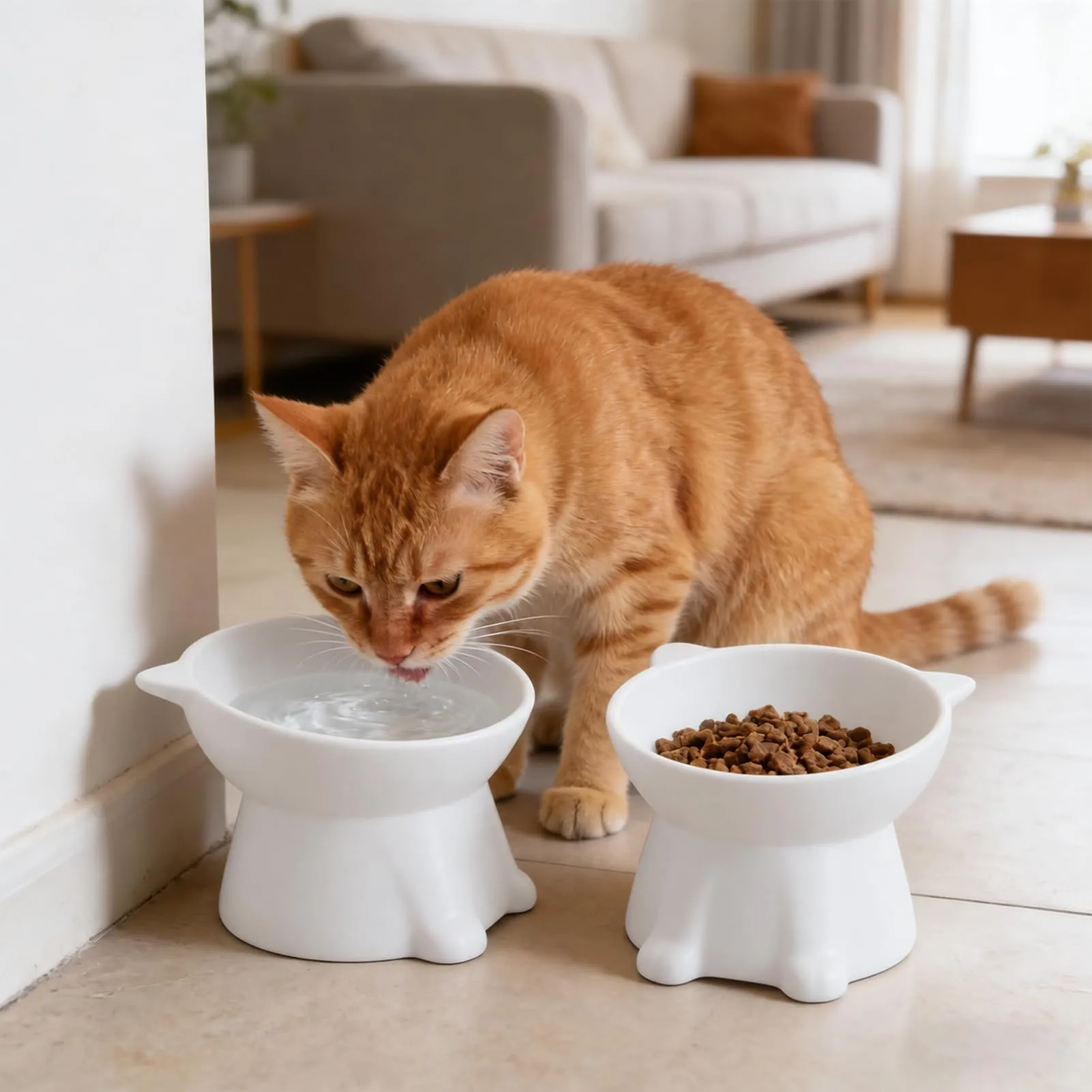2 Pezzi Ciotole per Gatti Rialzate e Inclinate,Ciotola Acqua Gatto - immagine 7