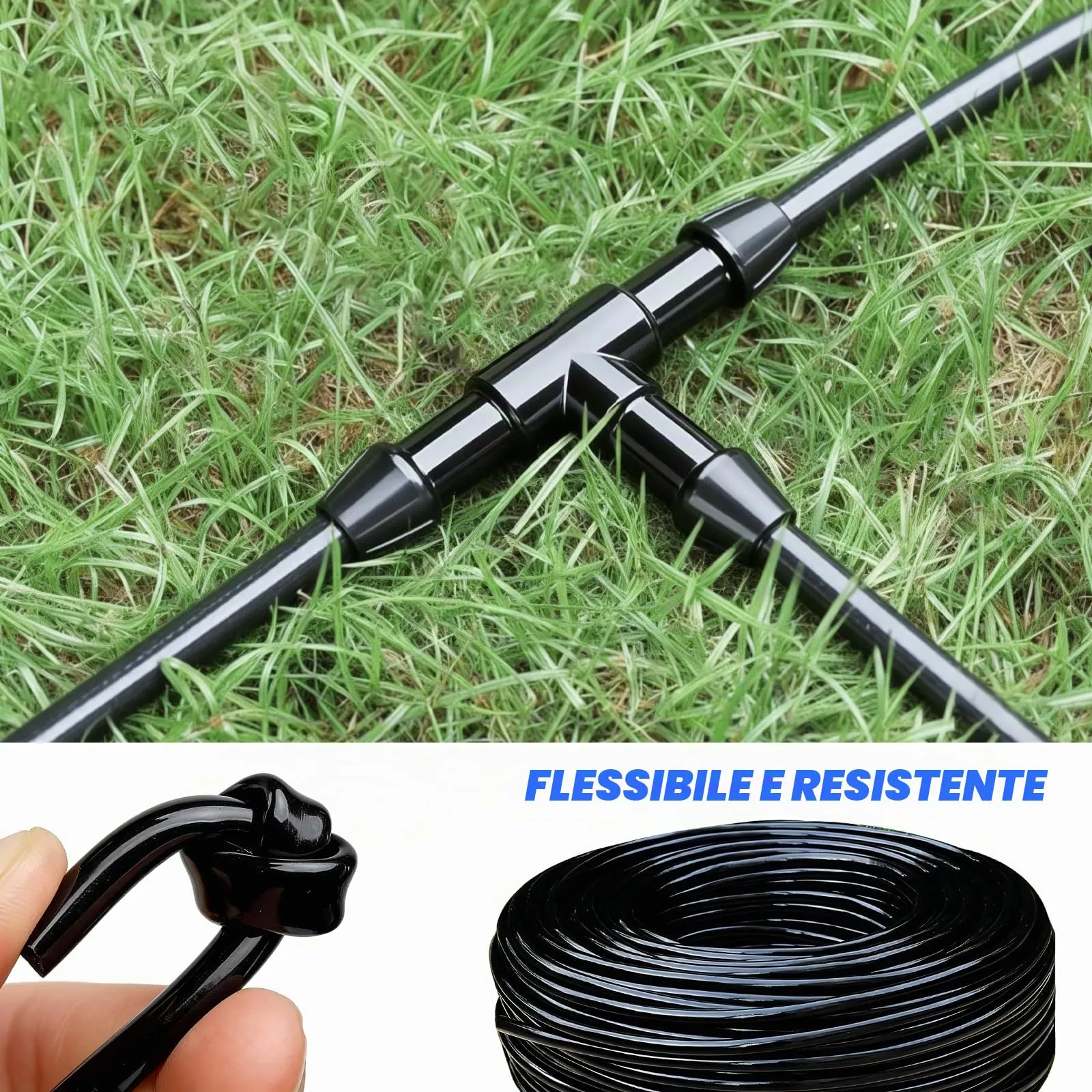 Kit Irrigazione a Goccia 3/5 mm, Tubo Irrigazione 15 M con 15 Raccordi a T/15 Gocciolatori, Tubo Irrigazione a Goccia Irrigazione Radicale per Orto e Giardino Prato - immagine 4