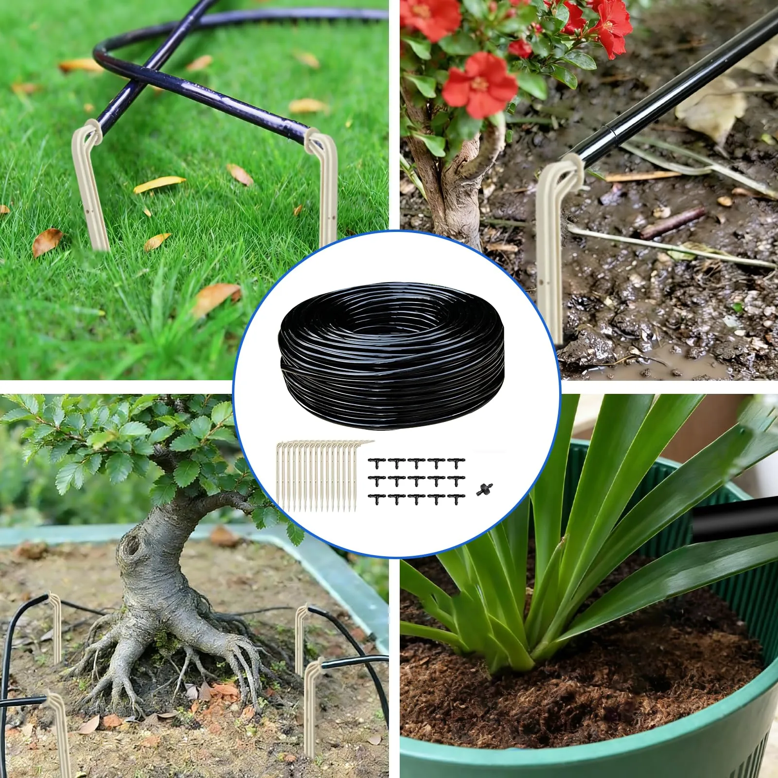 Kit Irrigazione a Goccia 3/5 mm, Tubo Irrigazione 15 M con 15 Raccordi a T/15 Gocciolatori, Tubo Irrigazione a Goccia Irrigazione Radicale per Orto e Giardino Prato - immagine 5