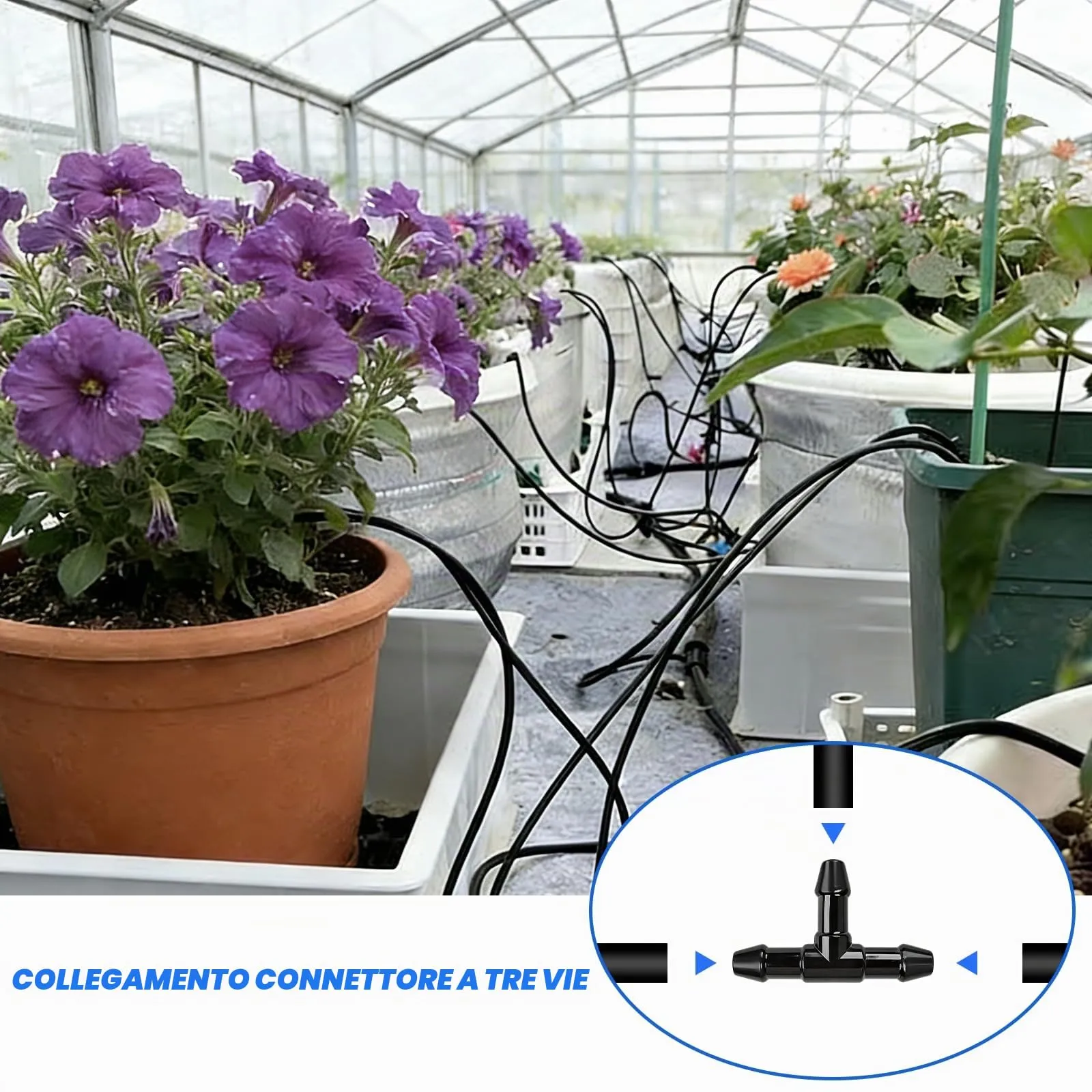 Kit Irrigazione a Goccia 3/5 mm, Tubo Irrigazione 15 M con 15 Raccordi a T/15 Gocciolatori, Tubo Irrigazione a Goccia Irrigazione Radicale per Orto e Giardino Prato - immagine 7