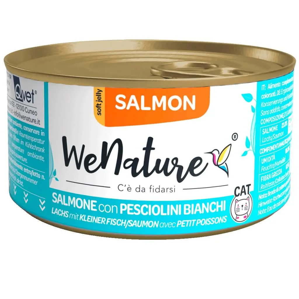 WENATURE GATTO LATTINA IN JELLY ADULTO SALMONE & PESCIOLINI BIANCHI 85 GR - immagine 1