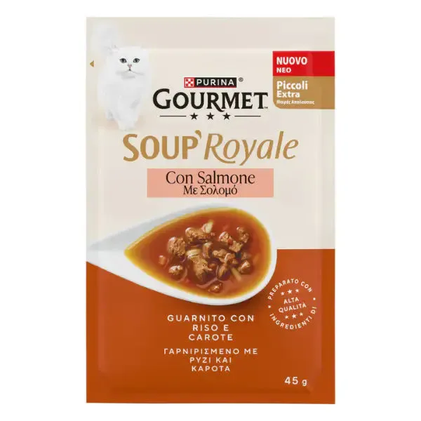 Purina Gourmet Soup Royale Filetti in brodo di cottura 45 gr Salmone - confezione da 12 pezzi - Cibo umido per gatti - immagine 1