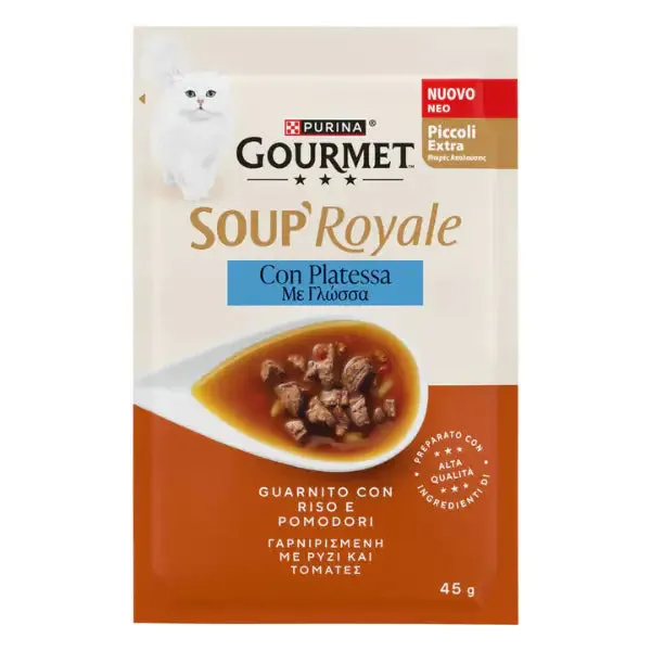 Purina Gourmet Soup Royale Filetti in brodo di cottura 45 gr Platessa - confezione da 12 pezzi - Cibo umido per gatti - immagine 1