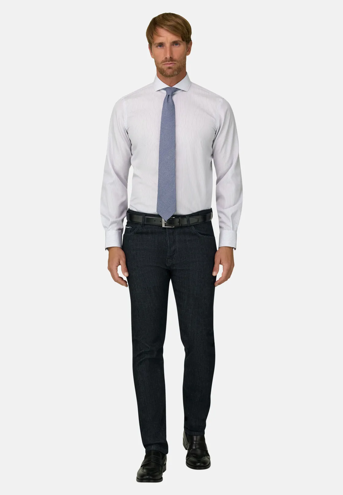 Boggi, Camicia A Righe In Cotone Non-iron Slim Fit, Uomo, Marrone, Taglia: 45 - immagine 2