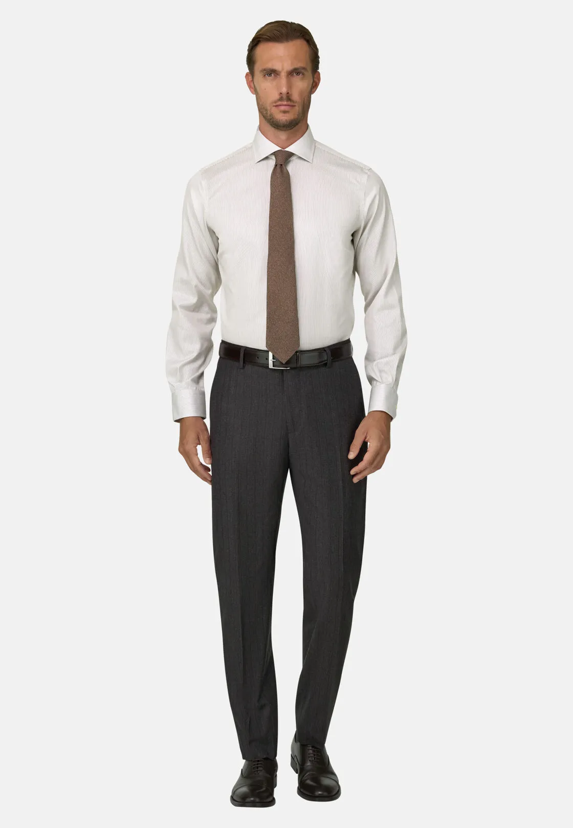 Boggi, Camicia A Righe In Cotone Non-iron Regular Fit, Uomo, Marrone, Taglia: 38 - immagine 2
