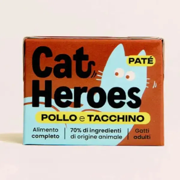 Cat Heroes Adult Patè Grain free cibo fresco da dispensa 95 gr Pollo e tacchino - confezione da 12 pezzi - immagine 1