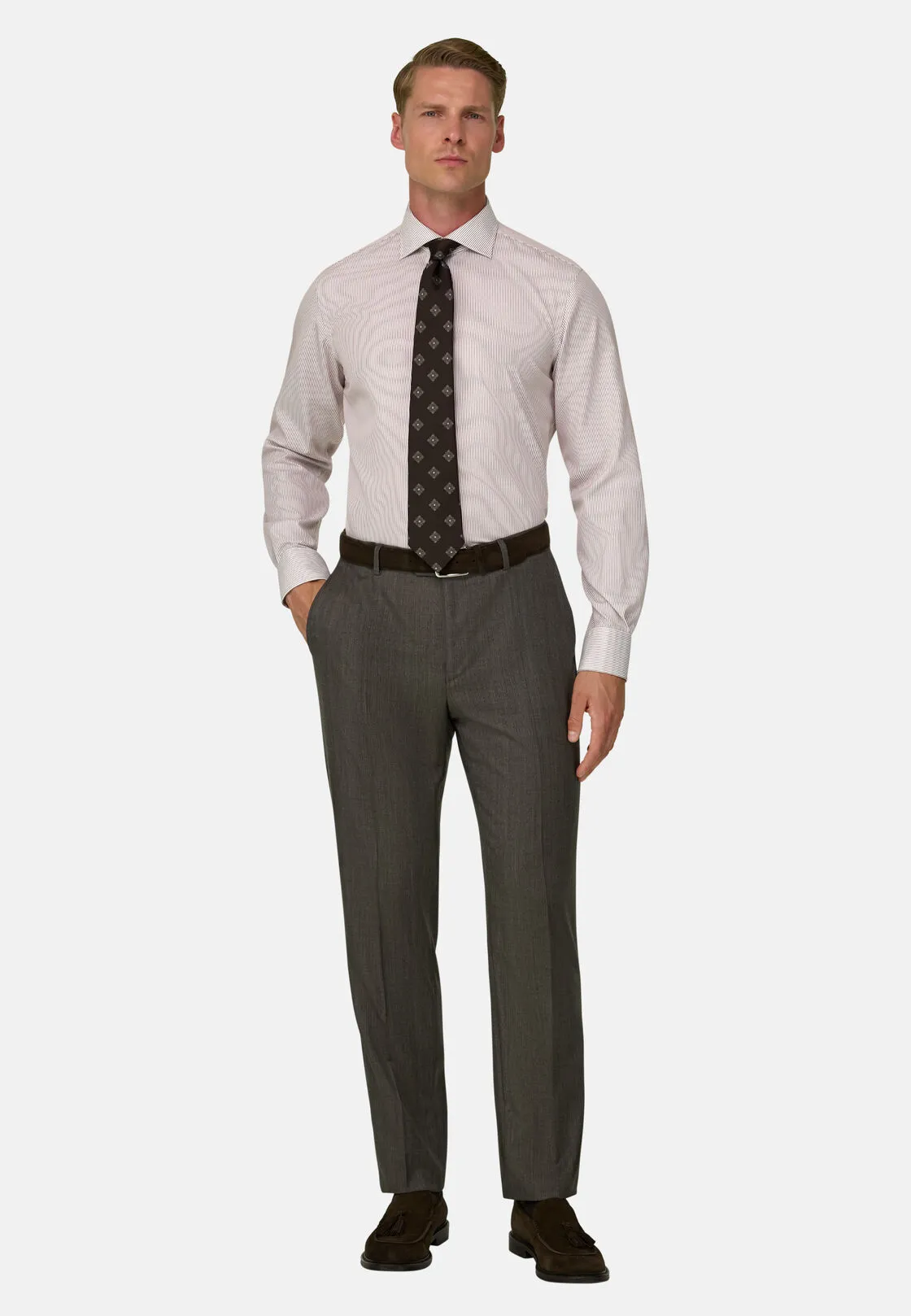 Boggi, Camicia A Righe In Cotone Non-iron Slim Fit, Uomo, Burgundy, Taglia: 37 - immagine 2