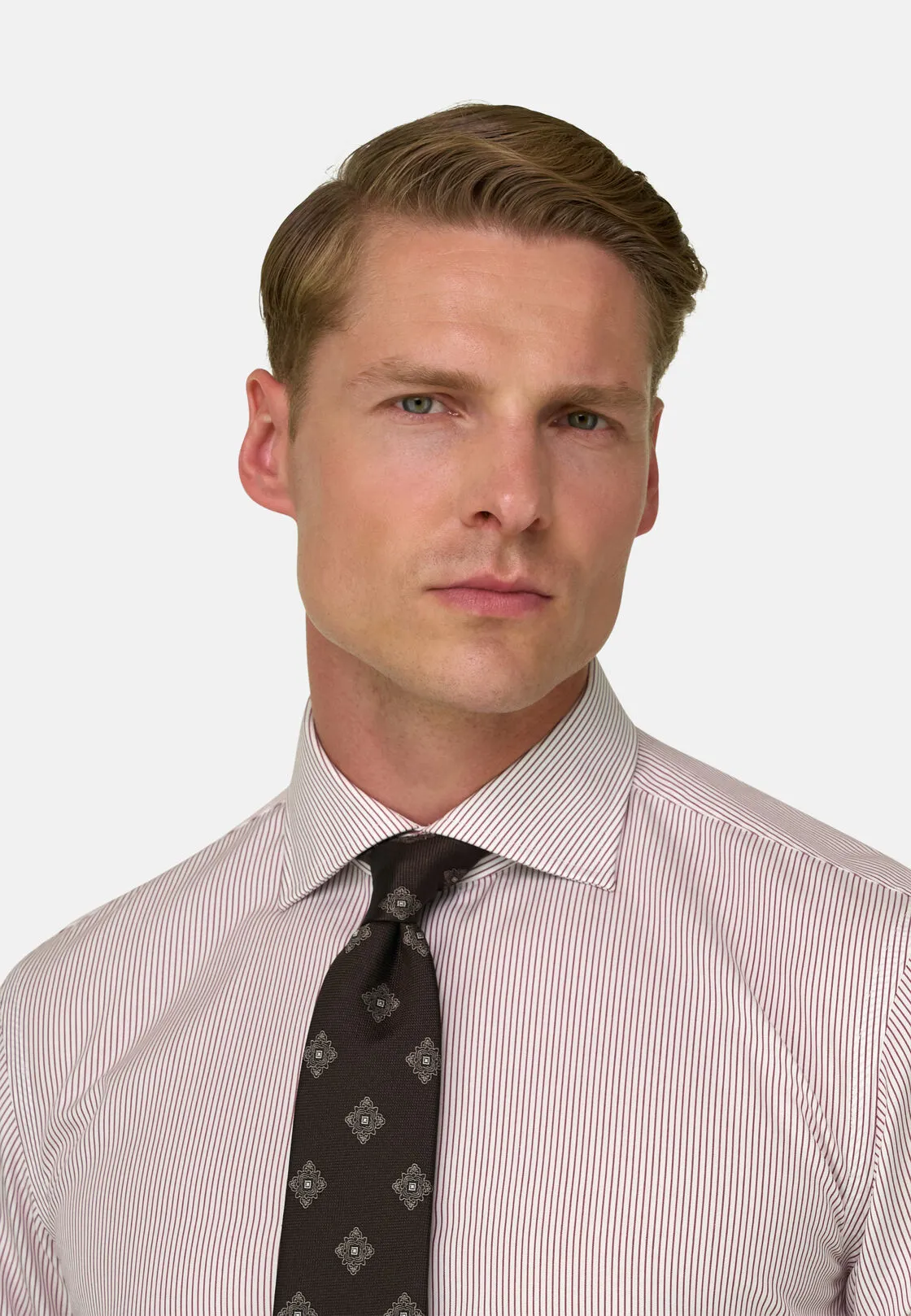 Boggi, Camicia A Righe In Cotone Non-iron Slim Fit, Uomo, Burgundy, Taglia: 38 - immagine 3