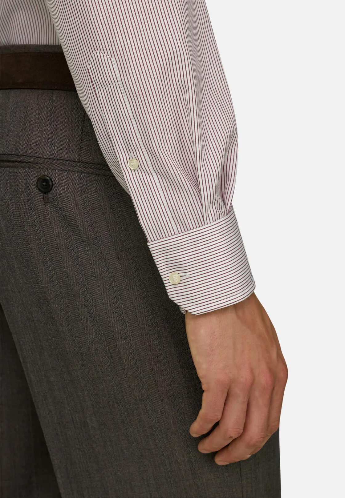 Boggi, Camicia A Righe In Cotone Non-iron Slim Fit, Uomo, Burgundy, Taglia: 38 - immagine 4