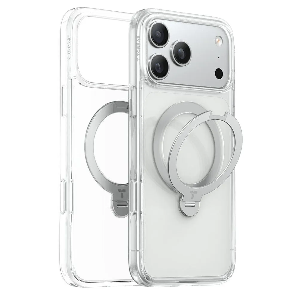 Custodia MagSafe per Apple iPhone 18 Pro Max / 17 Pro Max, Torras, Ostand Spin, Trasparente - immagine 1