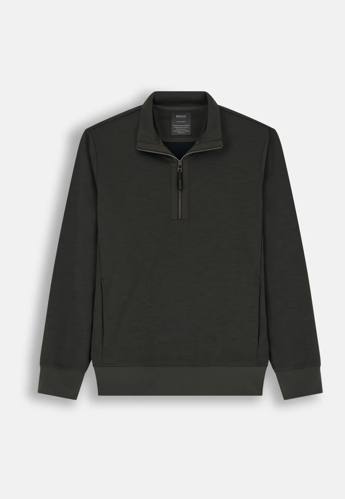 Boggi, Felpa Mezza Zip In Misto Lana Wooltech, Uomo, Militare, Taglia: S - immagine 5