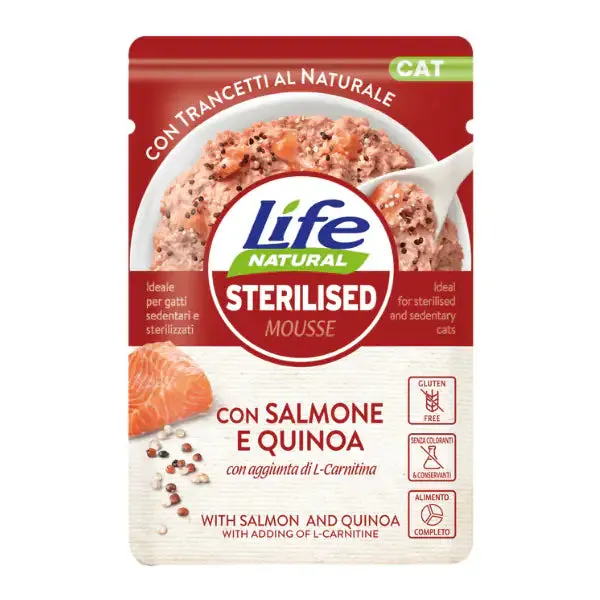 Life Cat Natural Sterilised Bustine 70 gr Salmone e quinoa - confezione da 30 pezzi - Cibo umido per gatti - immagine 1