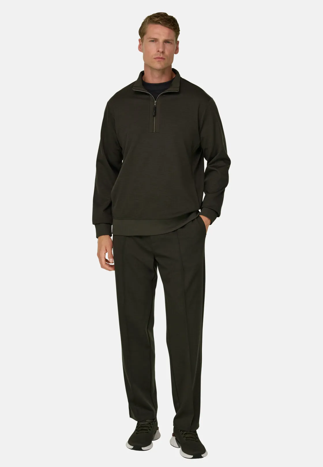 Boggi, Felpa Mezza Zip In Misto Lana Wooltech, Uomo, Militare, Taglia: XL - immagine 2