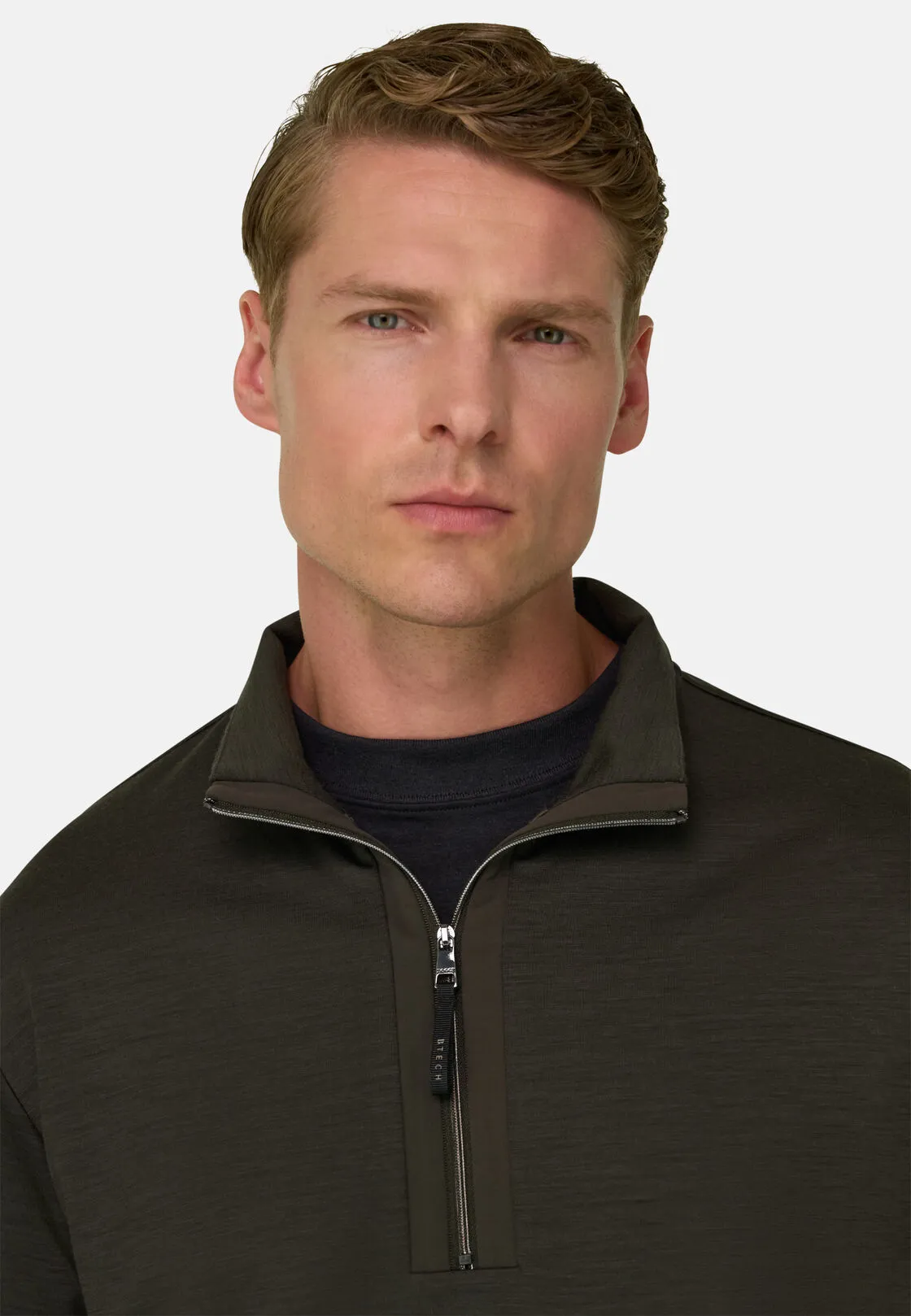 Boggi, Felpa Mezza Zip In Misto Lana Wooltech, Uomo, Militare, Taglia: XXL - immagine 3