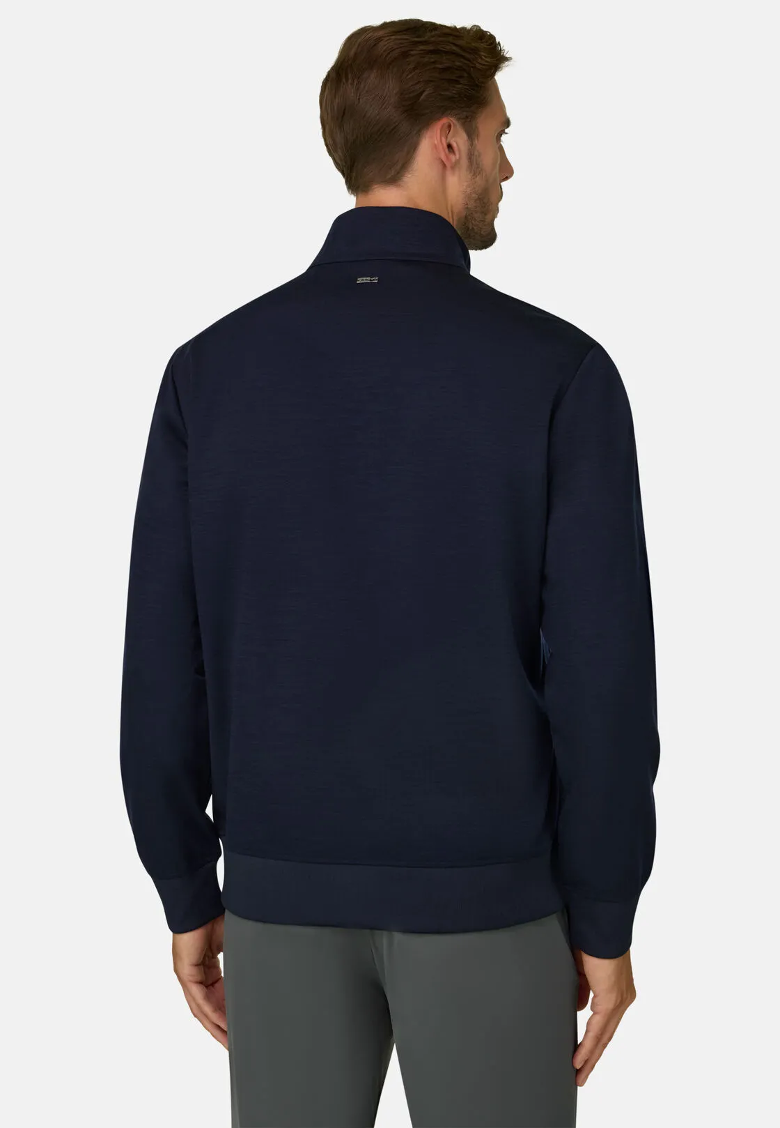 Boggi, Felpa Mezza Zip In Misto Lana Wooltech, Uomo, Navy, Taglia: L - immagine 4