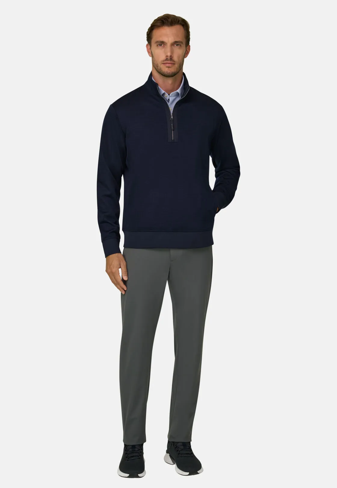 Boggi, Felpa Mezza Zip In Misto Lana Wooltech, Uomo, Navy, Taglia: M - immagine 2