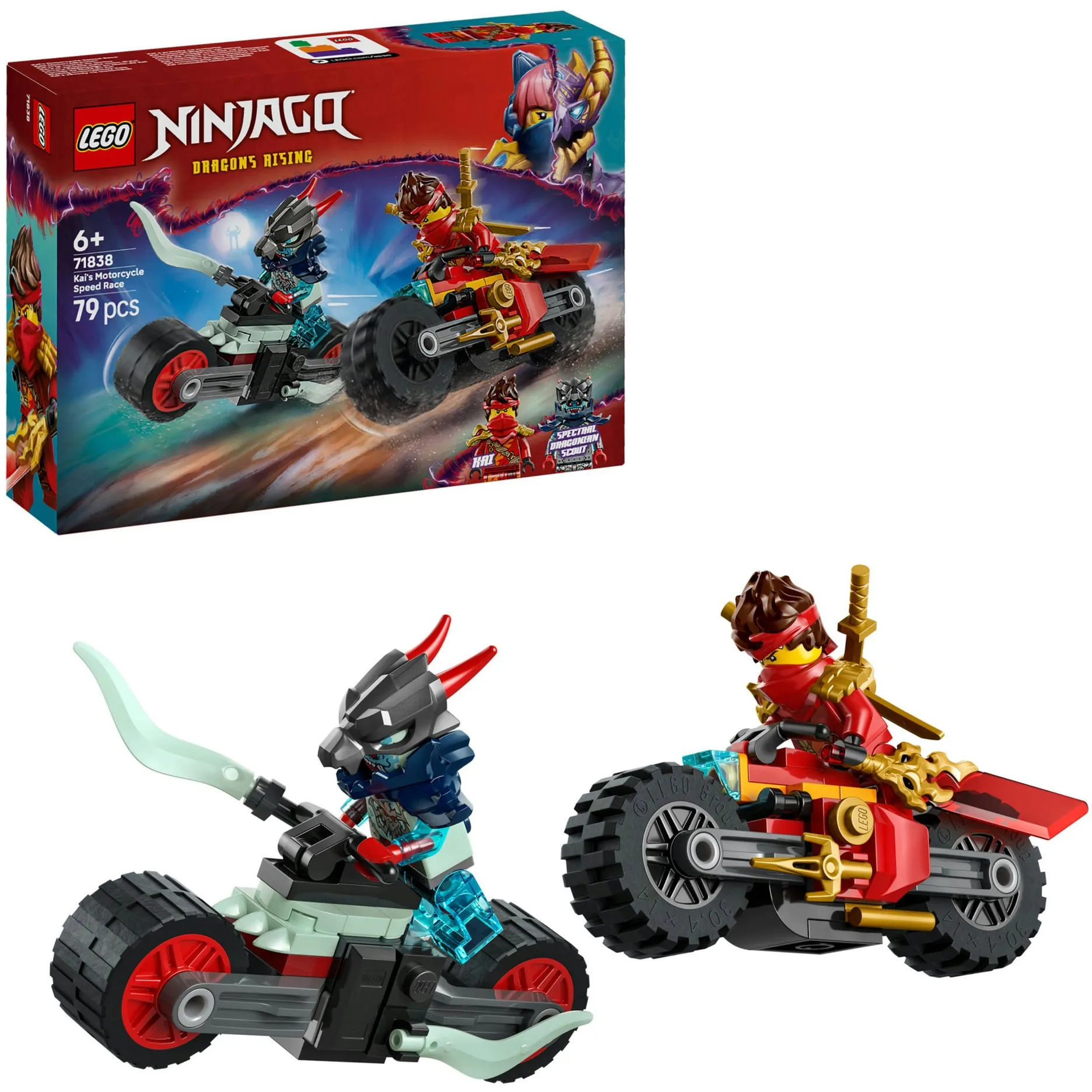 NINJAGO 71838 Gara di Velocità sulla Moto di Kai con 2 Motociclette Giocattolo, 2 Minifigure e Accessori, Idea Regalo 6+, Giochi di costruzione - immagine 1