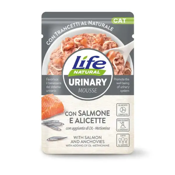 Life Cat Natural Urinary Bustine 70 gr Salmone con alicette - confezione da 30 pezzi - Cibo umido per gatti - immagine 1