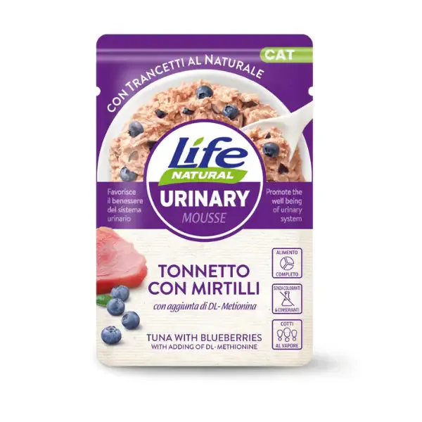 Life Cat Natural Urinary Bustine 70 gr Tonnetto con mirtilli - confezione da 30 pezzi - Cibo umido per gatti - immagine 1