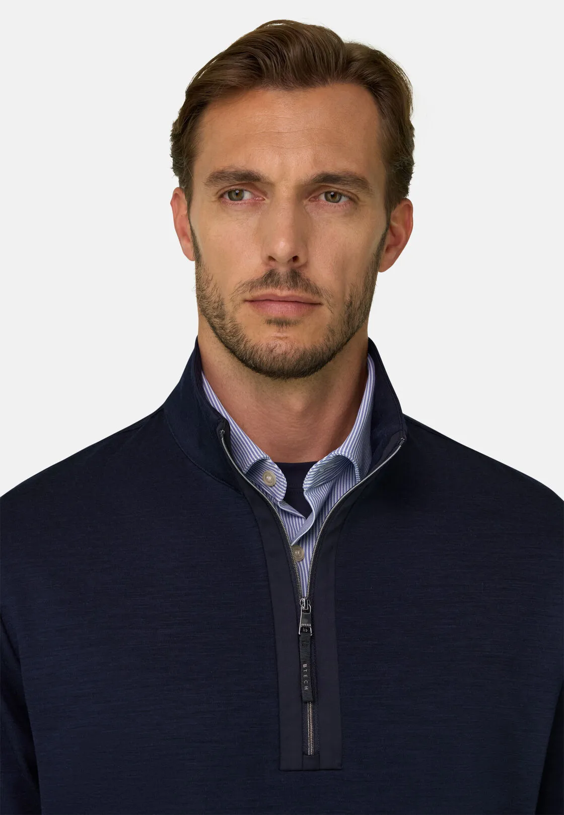 Boggi, Felpa Mezza Zip In Misto Lana Wooltech, Uomo, Navy, Taglia: XXL - immagine 3